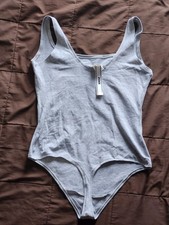 NWT PINK by Victoria's Secret bodysuit heather gray scoop neck. 100 Cotton. L