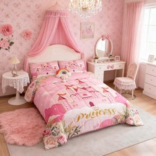 Kids Princess Comforter Set Bed in a Bag Toddler Size 2 Piece Soft Cute Pink ...
