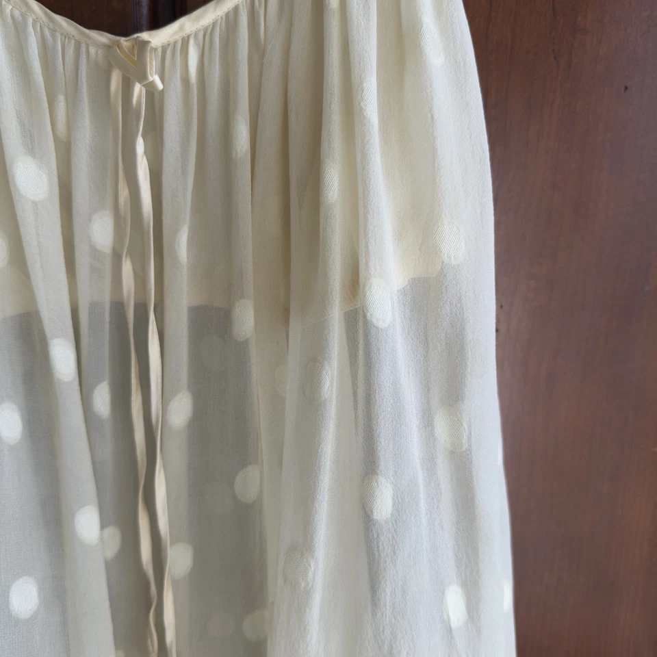 Lencería camisón transparente estilo mod de colección marfil a lunares mezcla de seda apliques florales Foto 4 de 4