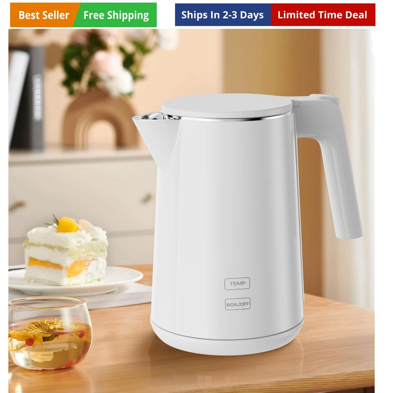 Electric Kettle 1.0L 1200W, 7 Temp Settings, 4H Keep-Warm, Fast-Boil Stainles...