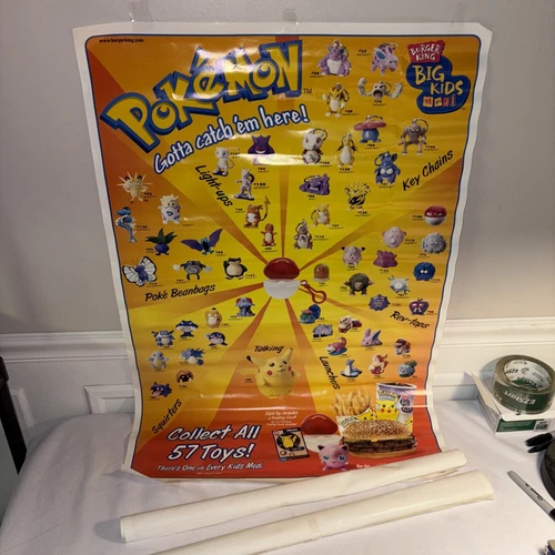 Vintage 1999 Burger King Pokémon Kids Meal Toy Poster 33”x22”- Lot Of 3!