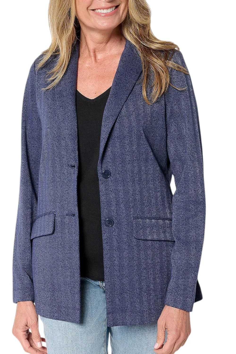 Denim & Co. Women's Knit Jacquard Blazer Navy