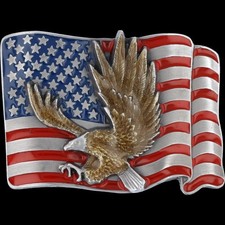 New Bald Eagle American Flag Patriotic USA Western Veteran NOS Vtg Belt Buckle