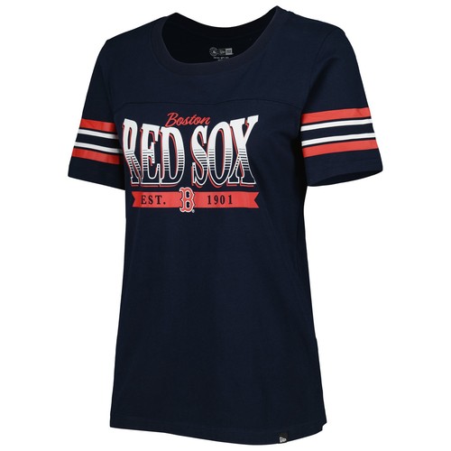 Women's New Era Navy Boston Red Sox Team Stripe T-Shirt - 第 2/3 張圖片