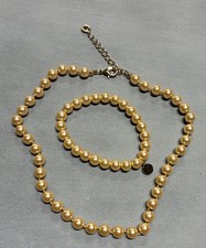 Vintage Chinese Freshwater Cultured Pearl Necklace & Bracelet Set - 24K Gold ove