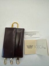 New BOSCA Leather Fold Over Wallet Card Case Key Ring Burgundy 8 Hooks
