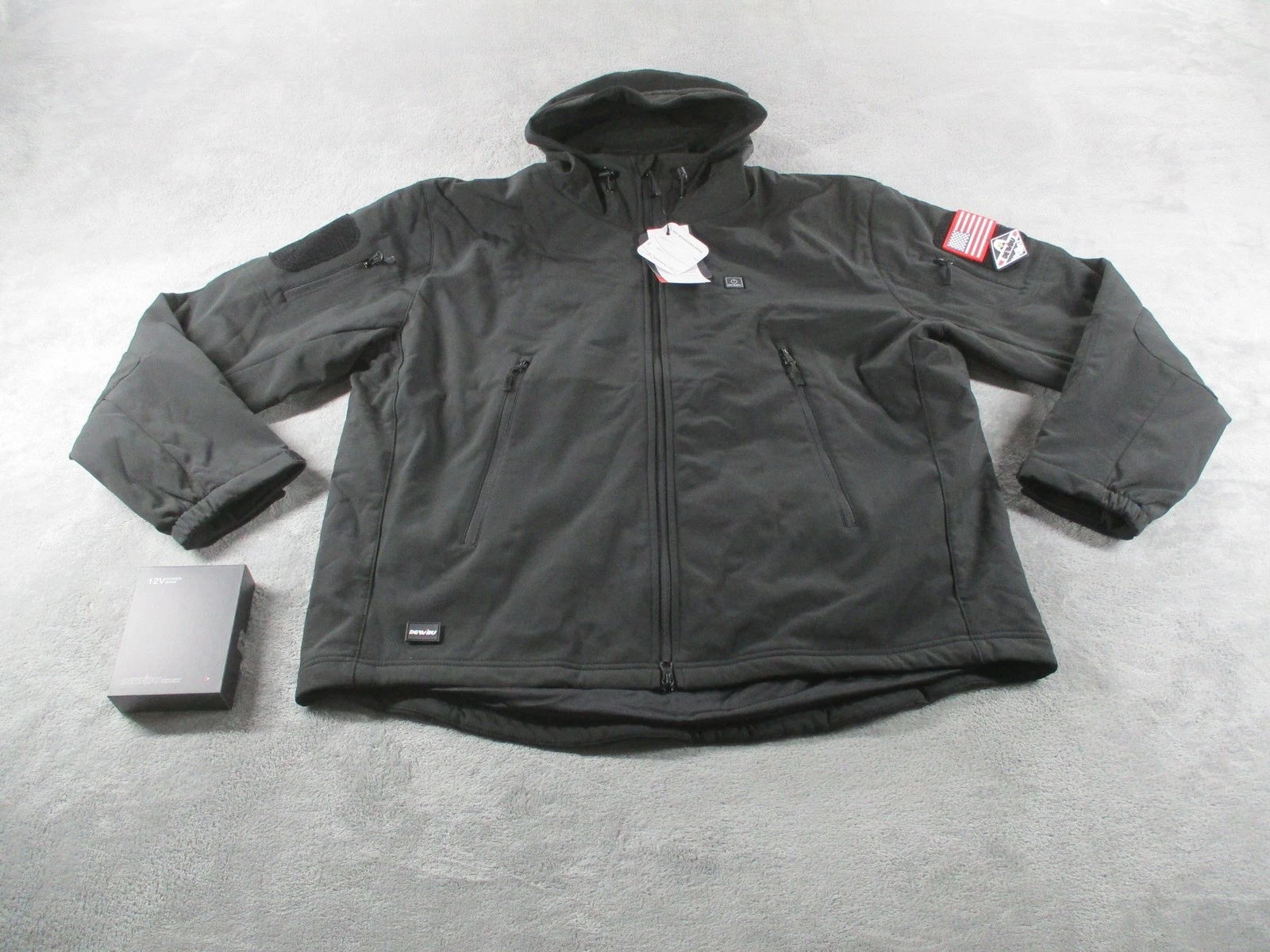 DEWBU Jacket Mens 2XL Black Heated Softshell Hooded Full Zip Power Bank USA