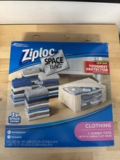 Ziploc Space Bag Clothing 1 Jumbo Tote 4 Large Flat Storage Bags Reusable New