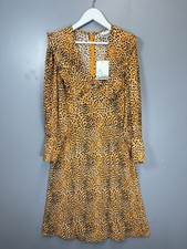 GANNI Ruffled leopard print crepe midi dress UK 6-8 EU 34 Marigold Apricot BNWT