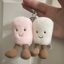 Jellycat Amuseables Marshmallows Plush Keychain Set Pair Pink White