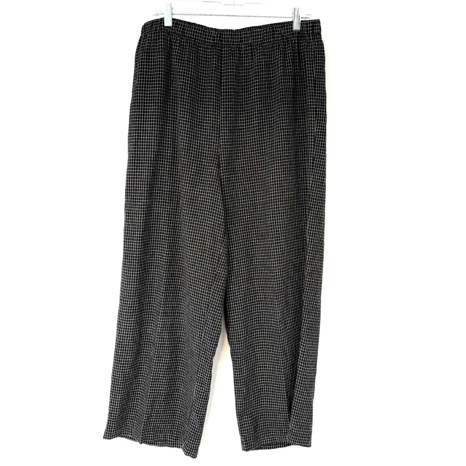 Hot Cotton Linen Blend Crop Ankle Pants Womens L Black White Check Beachy