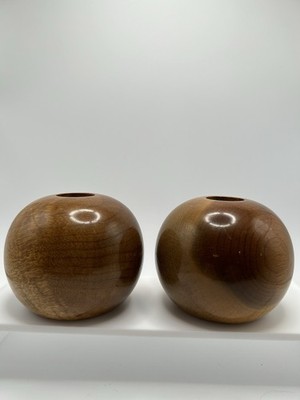 VTG Myrtlewood Taper Candle Holders Set of 2 Ball Shaped Oregon Art 3.5'' x 3'' D7