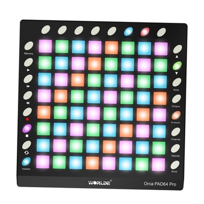 Portable USB MIDI Drum Pad Controller 64 RGB Backlit Pads 24 Buttons Black UDFF