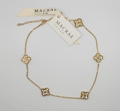 Macrae & Co Five Reversible Clover Necklace Mother If Pearl/ Rhinestone 3-24-7