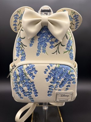 NWT Loungefly Disney Minnie Mouse Blue Floral Lavender Embroidered Mini Backpack
