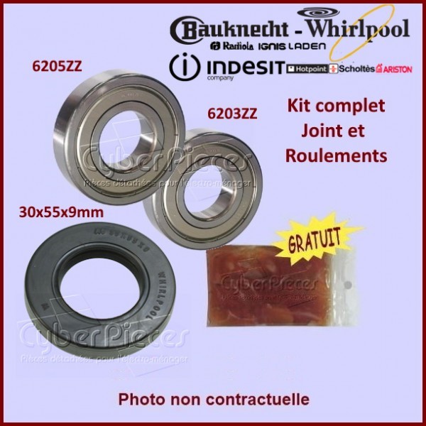 Kit palier Whirlpool 480111100376 en acier renforcé pour tambour de machine