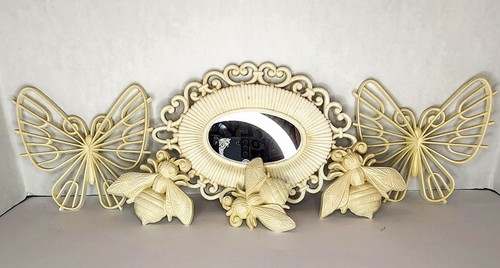 MCM 6 pc Vintage 1970s Boho Burwood Products Wall Decor Set Butterfly Bee Mirror