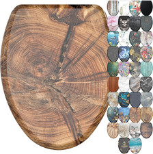 Elongated Wooden Toilet Seat with Quick Release & Soft Close - Old Tree Design