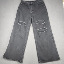 Shein Jeans Womens Size Large Black High-Rise Wide Leg Distressed Baggy