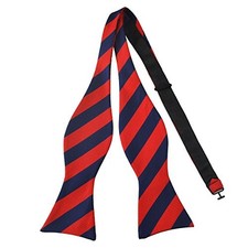 Mens Self Bow Tie Polka Dots Woven Silk Bow Ties 068-dark Blue and Red Stripe