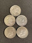 Lot of Five (5) Half Dollars - 90% Silver - Kennedy and Franklin