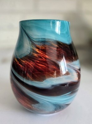 Intertek Electric Accent Lamp Swirl Glass Aqua Teal Turquoise Brown Swirl 6''