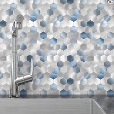 Peel and Stick Backsplash Hexagon for Kitchen 3D Adhesive-10pieces-Blue