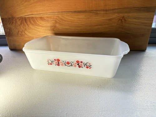 Vintage Fire King Floral Baking Casserole Loaf Pan #409 Primrose 1 QT
