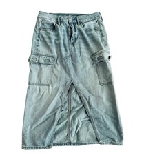 American Eagle Womens Cargo Pocket High Rise Midi Skirt Size 4 Jean Denim Light