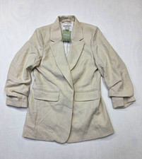 H M Women's Beige Knit Lined Button Pockets Blazer Jacket Size M