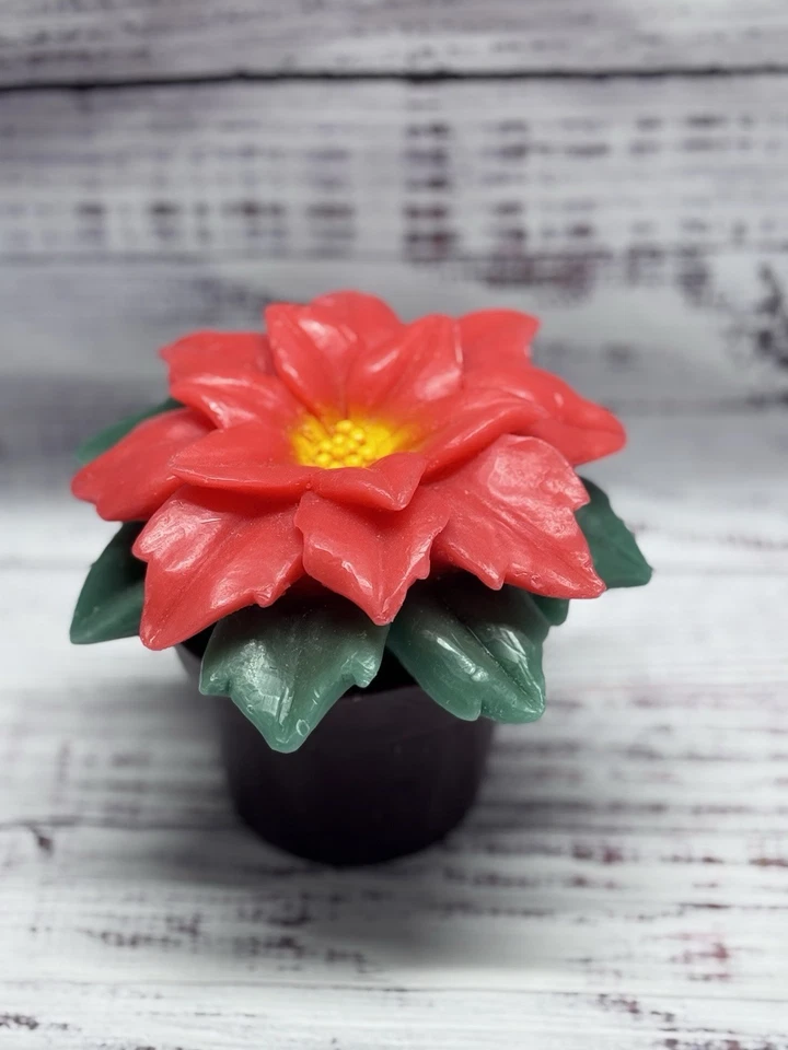 Home Reflections Poinsettia Flower Wax Luminary Flameless Candle w Timer RARE - Image 2 of 4