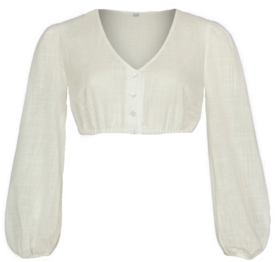 Alpenfee Dirndlbluse Fenja, große Größen Gr. 60 Damen langarm V-Ausschnitt creme - Bild 3 von 4