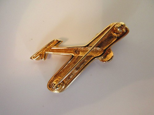 Vtg Brooch Swarovski Signed Swan Red White Blue Crystal Gold Tone Airplane Pin - Picture 2 of 3