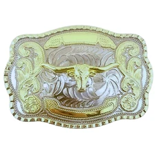 WMG Bull Head Cowboy Rodeo Western Large Longhorn Gold Tone Fashion Belt Buckles