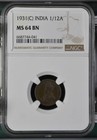 India 1/12 Anna 1931C NGC MS 64 BN