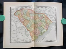 South Carolina - c. 1895, Rand McNally  Co., 11 x 14 Antique Map