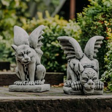 Gargoyle Set Guardiano Cancello Statua in Pietra 48/40 cm 73 kg Grigio Cemento Bianco Antigelo