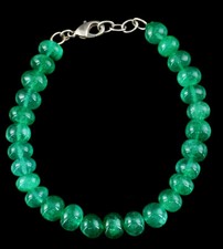 150.00 Cts Earth Mined Green Emerald Round Shape Beads Handmade Bracelet RS 