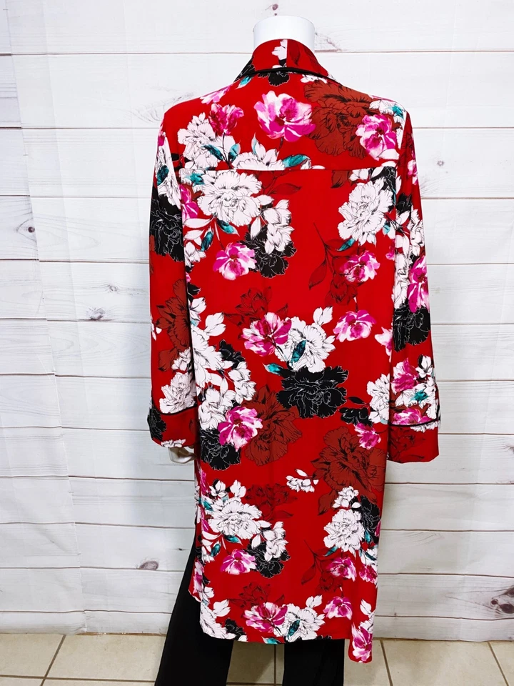 Женский открытый кардиган Jennifer Lopez халат размер L красный цветочный с длинным рукавом - Изображение 4 из 4