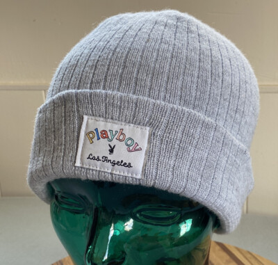 WOMENS PLAYBOY LOS ANGELES LIGHT GRAY WINTER BEANIE HAT OSFM VGC 14
