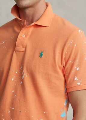トップス \"ralph lauren\"crashed american poloshirt Polo Ralph Lauren Distressed Repaired Orange Paint Splatter Polo