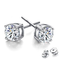 Womens 925 Sterling Silver Cubic Zirconia Round Stud Earrings Jewellery Gift