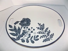 Rae Dunn Artisan Collection Tray Magenta Platter Serving Dish Blue Floral