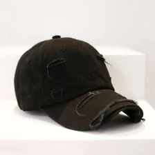 Black Distressed Baseball Ball Cap Hat Dad Solid Blank, Plain Men Women Cotton