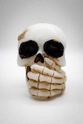 Spooky Skull Wax Candle Halloween Decor Day of the Dead Pirate Mortar & Bone