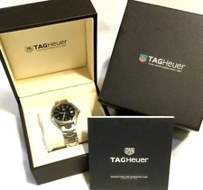 TAG HEUER LINK WATCH Men's Swiss Stainless Case & Band w/ Black Dial & Boxes