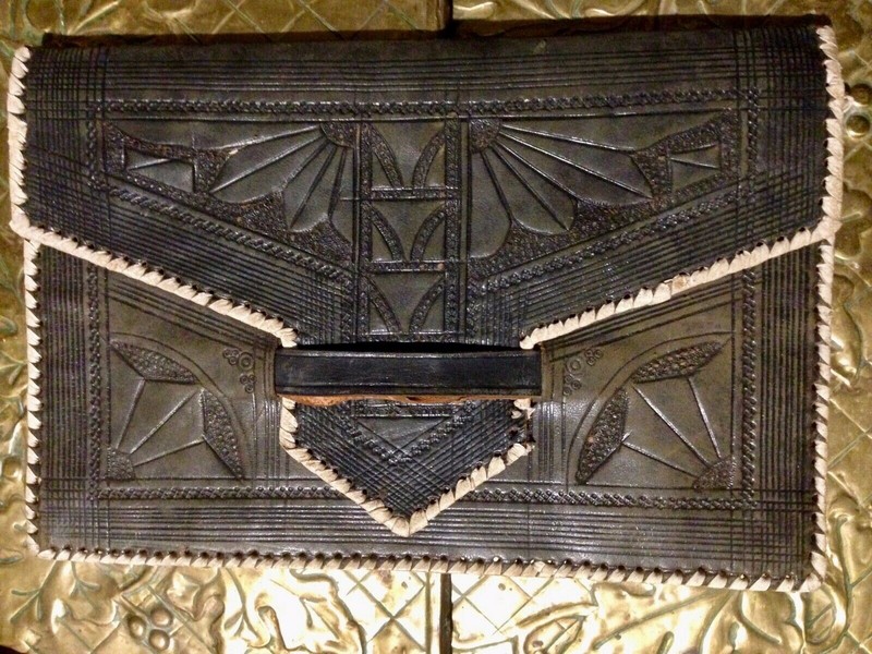 ANTIQUE ART DECO MOROCCAN LEATHER WALLET  CLUTCH ARAB  TRIBAL BERBER AFRICAN 