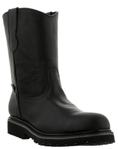 black leather slip on work boots