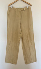 Vintage Escada Silk Linen Wide Leg Pants Nude Beige Tan Gold Buckle Size 44