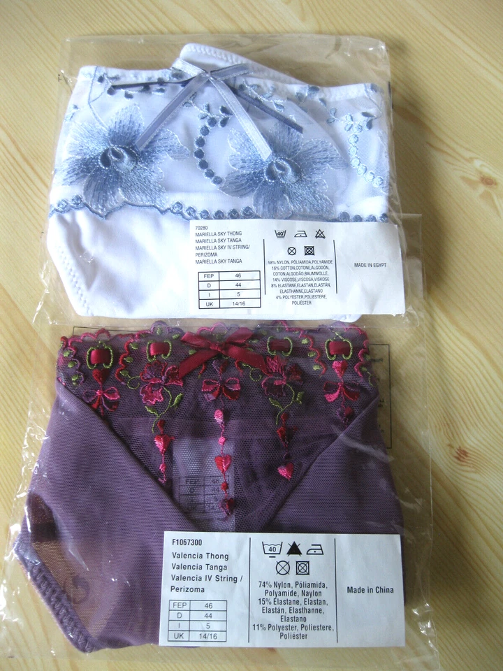Bragas de tanga 2 pr nuevas de colección Avon blancas/azules y ciruelas/rosa grandes Francia raras Foto 4 de 4